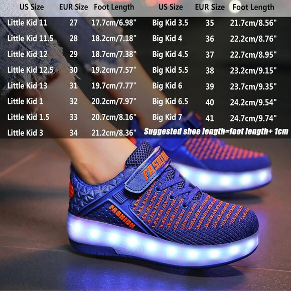 Kid's Girls Double Wheel Blue Lighting Skate Sneaker USB Chargable LED Shoes - Picture 6 of 9